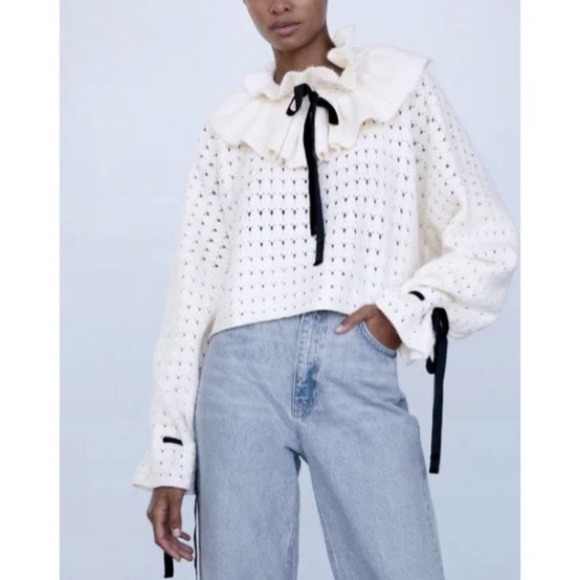 Zara Sweaters - Zara Alpaca Blend Ruffle Knit Crop Sweater NEW Size Medium